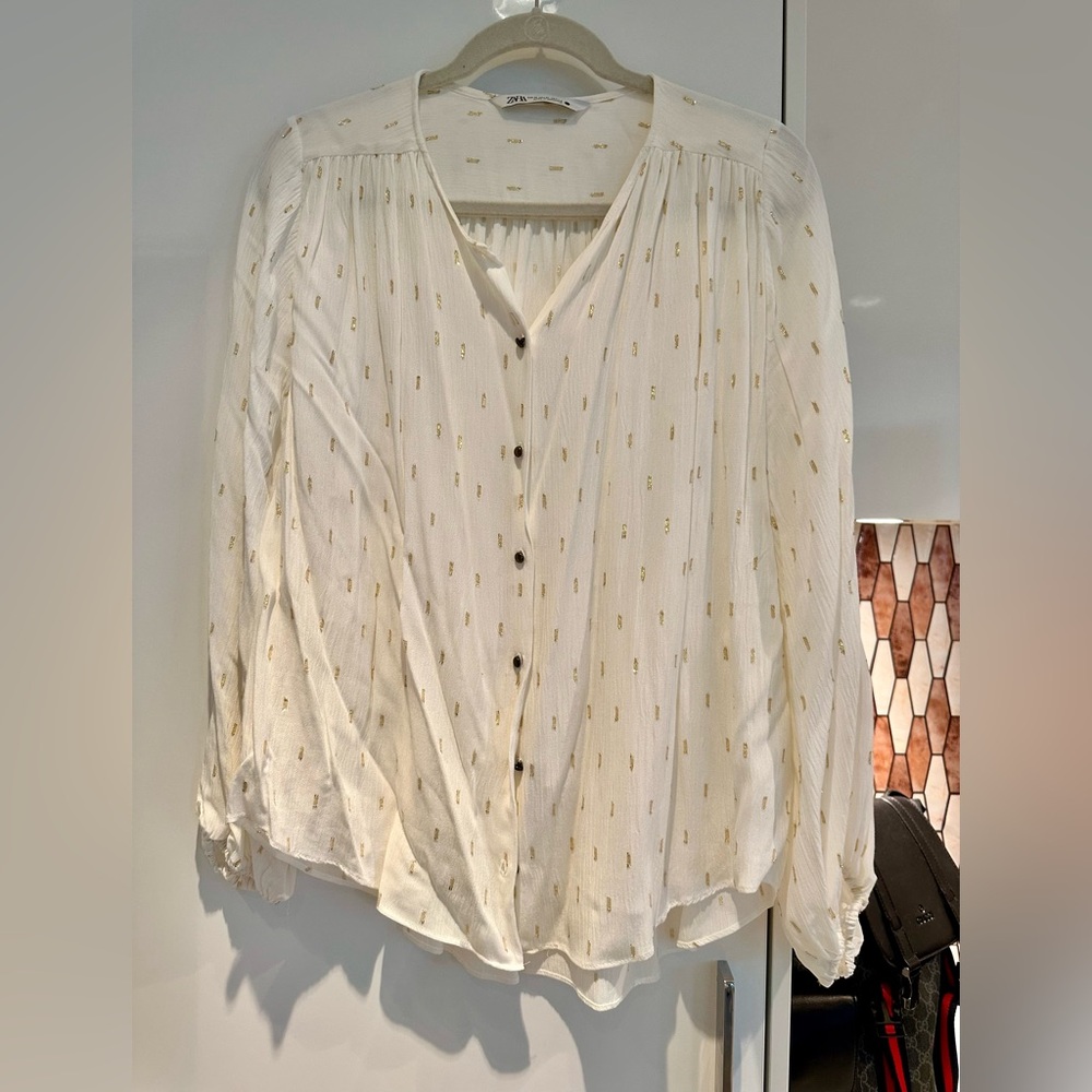 Zara Cream Blouse with Gold Accents